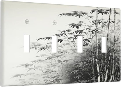 Light Switch Cover Plate Watercolor Vintage Ink Bamboo Forest Quad Toggle Wall Plates Decorative Switch Plates 4 Gang Outlet Covers Electrical Panel Cover Faceplate for Home Decor 4.5 X 8 IN