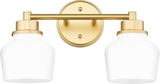 Emak Modern Gold Bathroom Light Fixtures, 2-Light Vanity Lights with Milk Glass Shade for Bathroom, Mirror, VL122-GD-ML-2