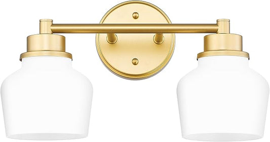 Emak Modern Gold Bathroom Light Fixtures, 2-Light Vanity Lights with Milk Glass Shade for Bathroom, Mirror, VL122-GD-ML-2