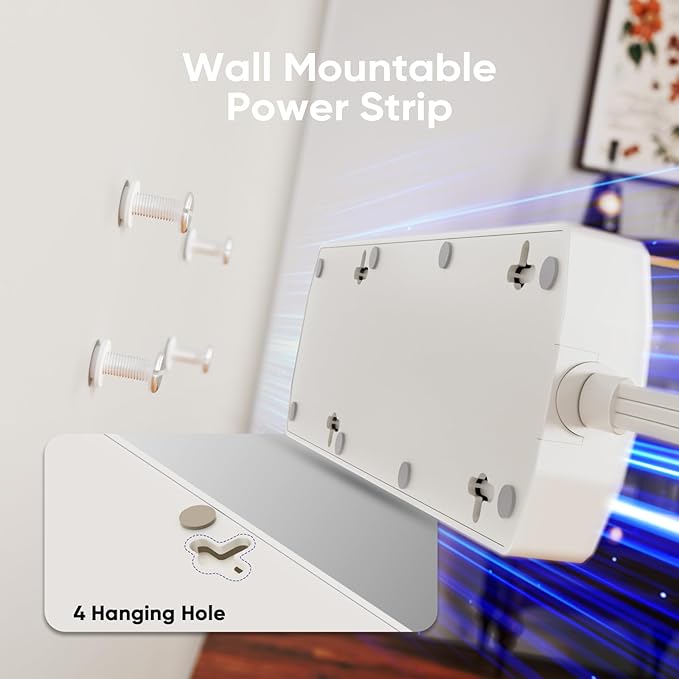 Surge Protector Power Strip, Yozisital Flat Plug Extension Cord with 8 AC Outlets & 4 USB Ports (2 USB-C), 5 FT Power Cord, 1200 Joules, Wall Mount, Desk Charging Station for Home Office, White