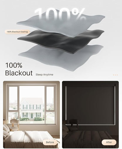 Smart Roller Shades for Windows, Alexa Blackout Motorized Blinds with Remote Control, Easy Install Automatic Electric Blinds for Indoor (30" W x 72" H, Gray Fabric & White Shell)