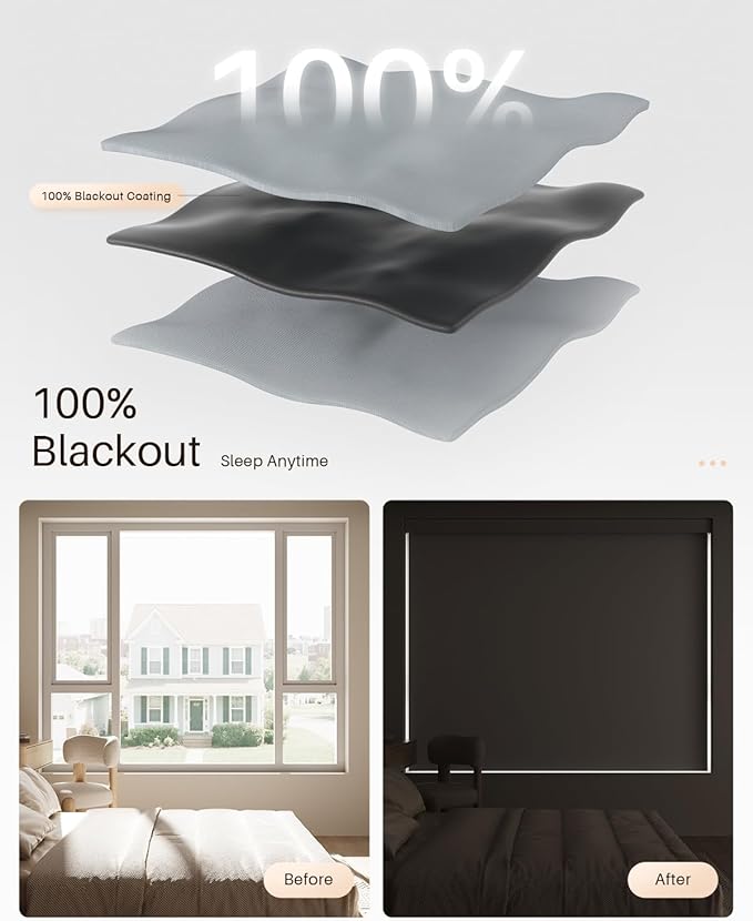 Smart Roller Shades for Windows, Alexa Blackout Motorized Blinds with Remote Control, Easy Install Automatic Electric Blinds for Indoor (33" W x 72" H, Gray Fabric & White Shell)