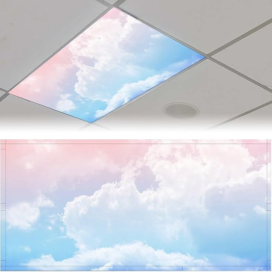 2PCS Fluorescent Light Cover for Ceiling Light Classroom-Cloud Magnetic Light Cover Fluorescent Light Shade Panel,Decorative Film Filter for Reducing Harsh Glare Flicker Home School Office Decorations