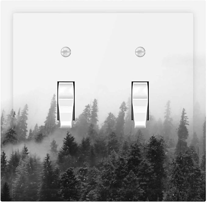 Decorative Switch Plates Fores Black White Landscape Misty Woods 2 Gang Double Toggle Outlet Light Switch Cover Wall Plate Electrical Faceplate For Farmhouse Cabin Decor