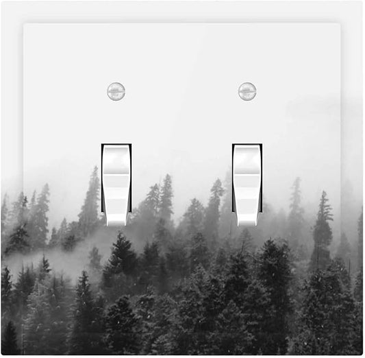 Decorative Switch Plates Fores Black White Landscape Misty Woods 2 Gang Double Toggle Outlet Light Switch Cover Wall Plate Electrical Faceplate For Farmhouse Cabin Decor