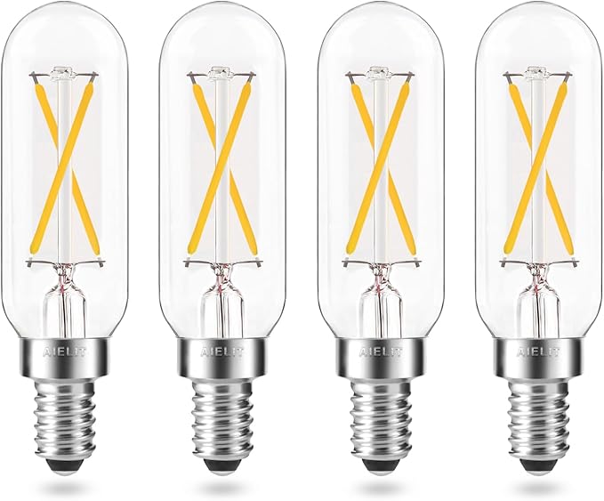 T8 Dimmable 2W LED Candelabra Light Bulb, Soft White 3000K, E12 Small Base, 25-Watt Equivalent Tube Clear Edison Filament Bulb for Chandeliers Beside Table Floor Lamp Front Porch Light, 4-Pack