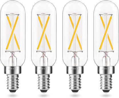 T8 Dimmable 2W LED Candelabra Light Bulb, Soft White 3000K, E12 Small Base, 25-Watt Equivalent Tube Clear Edison Filament Bulb for Chandeliers Beside Table Floor Lamp Front Porch Light, 4-Pack