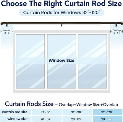 2 Pack Curtain Rods for Windows 66 to 120 Inch(5.5-10ft), 1 Inch Bronze Heavy Duty Curtain Rods Set, Adjustable Extra Long Curtain Rod for Bedroom Patio, Outdoor Drapery Rods, Size 32"- 120"