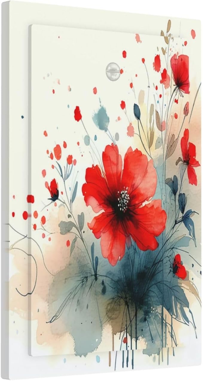 Vintage Floral Red Watercolor Modern Light Switch Cover Plate 1 Gang No Device Blank Decorative Switch Plate Electrical Wall Plates Faceplate for Bedroom Bathroom Decor