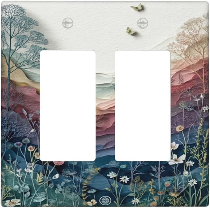 Wildflowers Rustic Flowers Floral Plants 2 Gang Double Rocker Wall Plate Cover Vintage Mountain Decorative Light Switch Covers Electrical Faceplate Switch Plates for Bathroom Kitchen Home