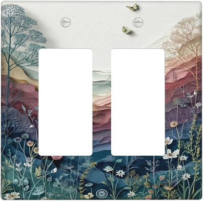 Wildflowers Rustic Flowers Floral Plants 2 Gang Double Rocker Wall Plate Cover Vintage Mountain Decorative Light Switch Covers Electrical Faceplate Switch Plates for Bathroom Kitchen Home
