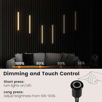 Wall Led Lights - GloryAir 6pcs Black 3000K Warm White Led Panel Light Strips, Self-Adhesive Dimmable Touch Switch Wall Slat Lights for Wood Slat, Fluted Panel, Bedroom Headboard