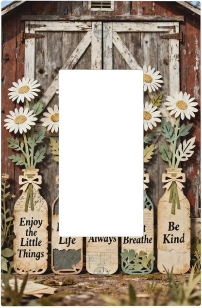 Rustic Daisy Barn Door Flowers 1 Gang Single Rocker Decorative Light Switch Covers Electrical Faceplate Switch Plates for Bathroom Kitchen Home