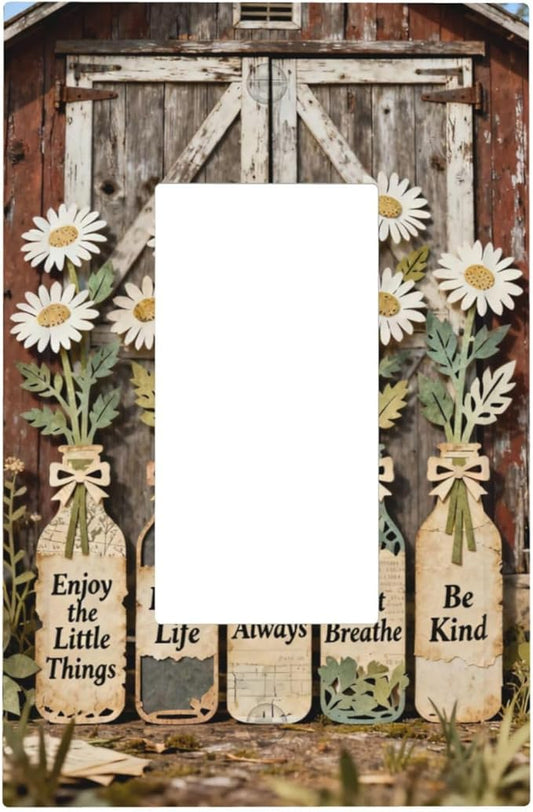 Rustic Daisy Barn Door Flowers 1 Gang Single Rocker Decorative Light Switch Covers Electrical Faceplate Switch Plates for Bathroom Kitchen Home