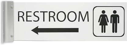 ALPHA DOG SIGNS Corridor Projecting Hallway Bathroom Sign, Left Arrow, 4"x12" Double Sided, Indoor/Outdoor, Easy Install, Durable Business Wayfinding Plaque, USA-Made (White)