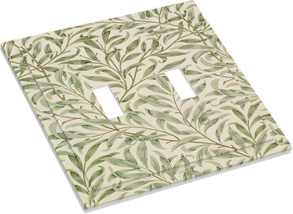 Decorative Light Switch Cover Vintage Morris Willow Leaf Green Leaves Double Toggle Switchplate 2 Gang Personalized Wall Plate Switchcovers Decora Light Switch Plate for Home Decor
