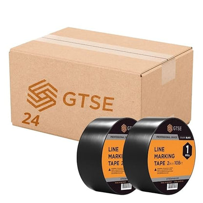 GTSE 2 inch x 108 ft Black PVC Vinyl Floor Tape, 24 Rolls, Safety Marking Tape, 6 mil Thick, Suitable for Dance Floors, Gyms, Warehouses, Sports Facilities