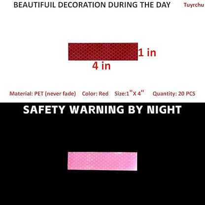 Non Fading Red Reflective Stickers 1 inch X 4 inch, Outdoor Waterproof High Visibility Warning Safety Adhesive Reflector Tape (20 Pcs)