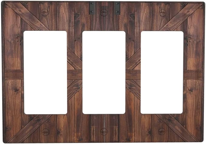 Decorative Outlet Covers Vintage Brown Farmhouse Barn Door 3 Gang Light Switch Cover Plate Triple Rocker Wall Plates for Electrical Outlets Switch Plate Covers for Bedroom Home Decor