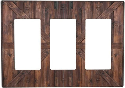 Decorative Outlet Covers Vintage Brown Farmhouse Barn Door 3 Gang Light Switch Cover Plate Triple Rocker Wall Plates for Electrical Outlets Switch Plate Covers for Bedroom Home Decor