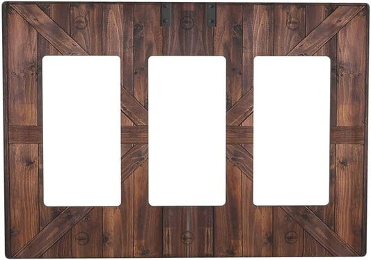 Decorative Outlet Covers Vintage Brown Farmhouse Barn Door 3 Gang Light Switch Cover Plate Triple Rocker Wall Plates for Electrical Outlets Switch Plate Covers for Bedroom Home Decor
