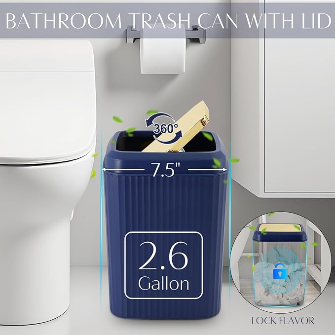 32PCS Bathroom Accessories Set Bathroom Set,Navy Blue Shower Curtain Set,Bath Towel Set,Hand Towel,Toilet Brush,Trash Can & 3PCS Soap Dispenser