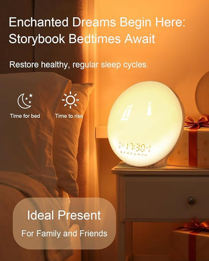Smart APP Sunrise Alarm Clock with 4 Alarms & Natural Sounds for Heavy Sleepers, App No Signup, Wake Up Light, 11 Night Ligh, Sleep Aid 7 White Noise Machines & FM, Wireless Speaker (Wood Grain, 1PCS)