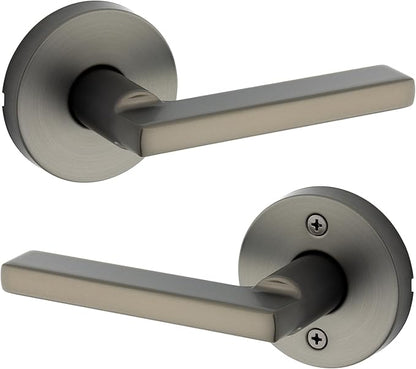 Kwikset Halifax Interior Round Passage Door Handle, Lever for Closet and Hallway Doors, Reversible Non-Locking Handle Lever, Gunmetal