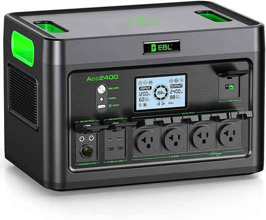 2400W Portable Power Station EBL, 1843Wh LiFePO4 Solar Generator with 4 AC Outlets, Fast AC Charging, 100W USB-C PD Output, 11 Ports for Home Backup, RV Camping & Emergency Power Outages (Peak 4800W)