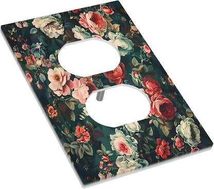 Outlet Covers Baroque Vintage Peony Flower Floral 1 Gang Duplex Wall Plate Decorative Switch Plates Electrical Receptacle Faceplate Light Switch Cover for Bedroom Farmhouse Decor