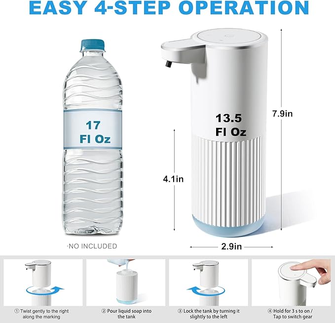 Automatic Soap Dispenser, 2 Pack White Touchless Liquid Soap Dispenser for Bathroom, 13.5 Fl Oz Plastic Electric Auto Dish Soap Dispensers Wall Mount for Kithcen with Adjustable Volume