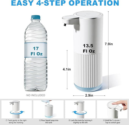 Automatic Soap Dispenser, 2 Pack White Touchless Liquid Soap Dispenser for Bathroom, 13.5 Fl Oz Plastic Electric Auto Dish Soap Dispensers Wall Mount for Kithcen with Adjustable Volume