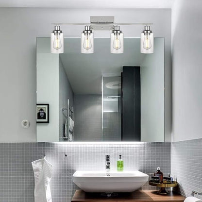 MELUCEE 4-Light Bathroom Lighting Fixtures with Clear Glass Shade Chrome Finish, Modern Vanity Light Wall Mount Lamp for Bedroom Dressing Table Mirror Cabinets Vanity Table (Patent No.: US D963914 S)