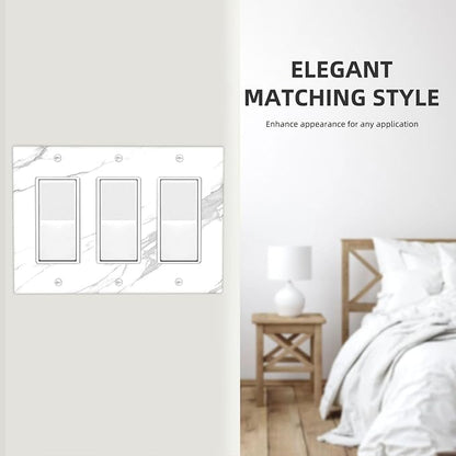 Light Switch Covers Modern White Gray Marble 3 Gang Rocker Electrical GFCI Decorative Triple Outlet Wall Plate Cover Switchplate for living Room Bathroom Decor
