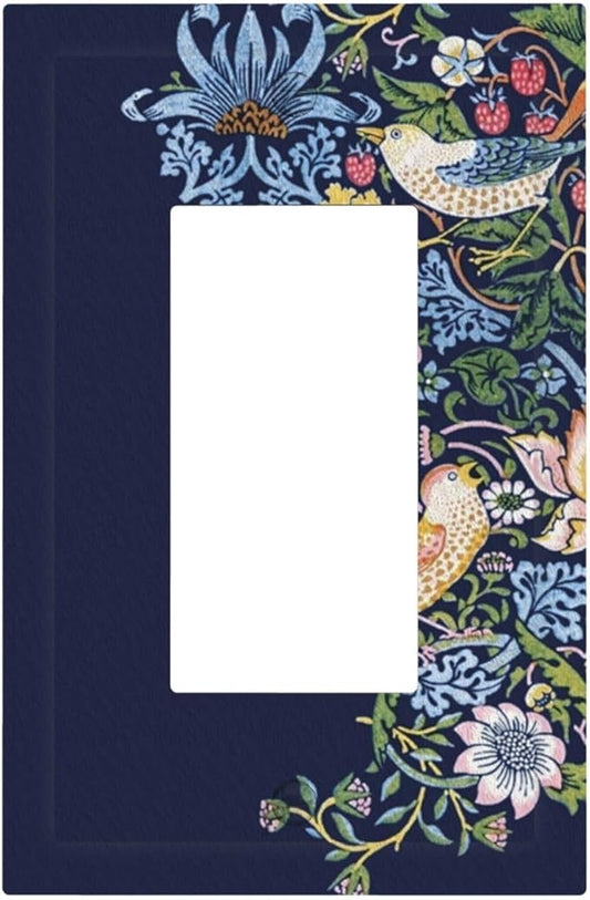 Decorative Outlet Covers Vintage Blue Morris Strawberry Thief Bird Flower 1 Gang Single Decora GFCI Device Light Switch Covers Plate 1 Rocker Wall Plate Jumbo Faceplate