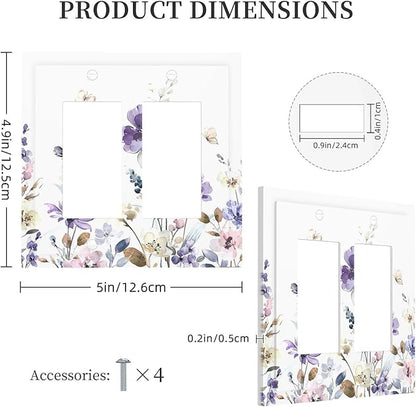 Decorative Outlet Covers Purple Floral Lilac Watercolor Flower Leaves Butterfly Wildflower 2 Gang Double GFCI Rocker Electrical Wall Panels Light Switch Cover Plate for Bedroom Home Decor