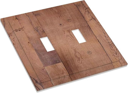Rustic Brown Dark Wood Texture Printing Decorative Switch Plates 2 Gang Double Toggle Outlet Light Switch Cover Wall Plate Electrical Faceplate For Farmhouse Cabin Decor