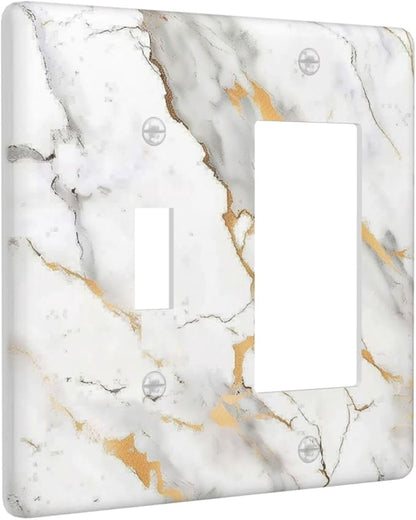 Outlet Covers Marbling Style White Background Gold Gray Stripes 1 Toggle 1 Rocker Combination Decorative Wall Plate Electrical Switch Plates Light Switch Cover Plate For Bathroom Kitchen