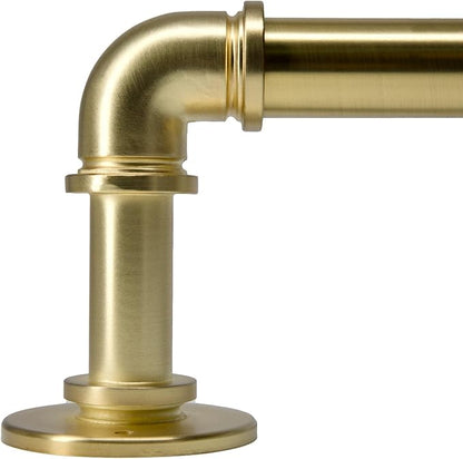 Brushed Gold Curtain Rods 18 to 45 in,Wraparound Curtain Rods,Adjustable Length,1 in Diameter Pipe,Wall or Ceiling Mounted,for Bedroom and Living Room (Brushed Gold 18” to 45”)
