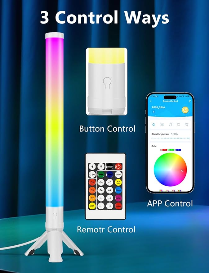 DAYBETTER RGB Light Bar, 360° Smart LED Light Bars for Room, Music Sync Gaming Lights, App & Remote Control Led Lights for TV Backlight, Desk Ambient Lighting for Game Room, Black
