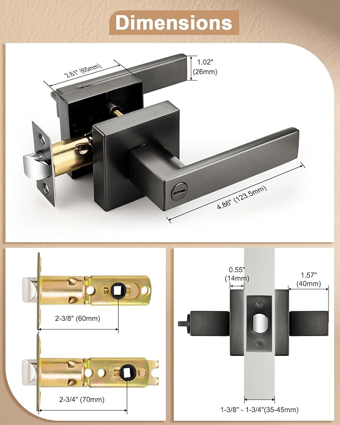 Probrico Gunmetal Black Privacy Locking Door Lever Handles, Grey 4 Pack Interior Lockset for Bedroom & Bathroom