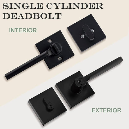 Keyed Entry Door Handle with Single Cylinder Deadbolt, Keyed Alike(Same Keys Only Per Set) Front Door/Exterior Door Lever Lockset, Matte Black, 6 Sets of Locks with 6 Sets of Different Keys