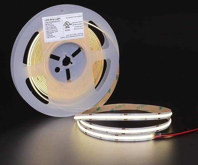 dephen UL-Listed COB LED Strip 16.4ft, 4000K Daylight Rope Lights 528LEDs/M, DC24V 5500Lm Flexiable and Cuttable Tape Lingting for Bedroom, Cabinet, Kitchen, Office, DIY