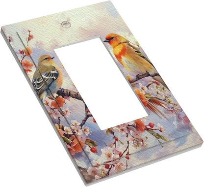 Birds Sitting on Flowers Tree Branch Single Decora Outlet Wall Plate 1 Gang Rocker Decorative Switch plate Faceplate GFCI Light Switch Covers for Farmhouse Living Decor