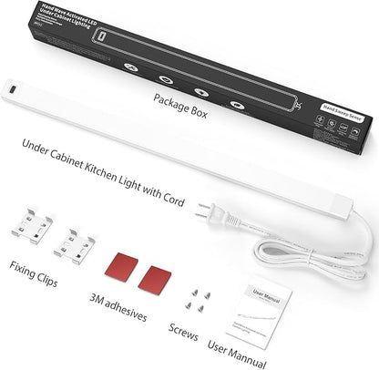 MYPLUS 16" Hand Wave Activated Under Counter Lighting, 2 Pcs LED Cabient Lights Motion Sensor with 5 Color Warm/Daylight/Cold White, Bright 450 Lumens LED Lights for Kitchen