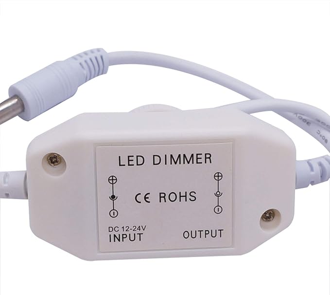 weideer 2Pcs DC12V-24V LED Strip Lights Dimmer Switch PWM Rotary Dimmer Controller Inline Dimmer Switch for LED String Lights Christmas Lights White K-018-W