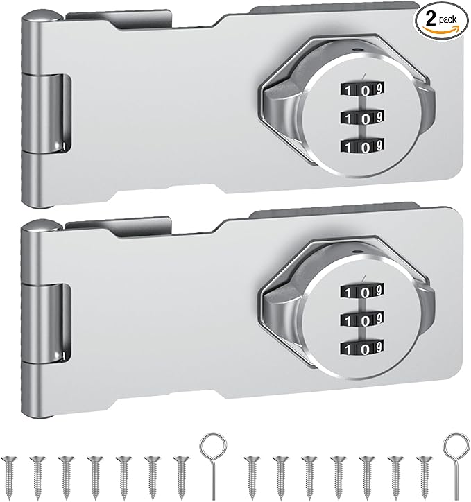 Combination Cabinet Door Lock, Gate Latch Lock with Code, Keyless Security Lock for Gate, Door, Cabinet, Bathroom, Outdoor, Garage, Fence,(Sliver, 2 Pack)