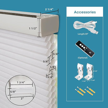 SmartWings Motorized Cellular Shades with Remote, Customized Electric Cordles Honeycomb Blinds Compatible with Alexa/Homekit/Google for Windows, 80% Blackout Double Cell White