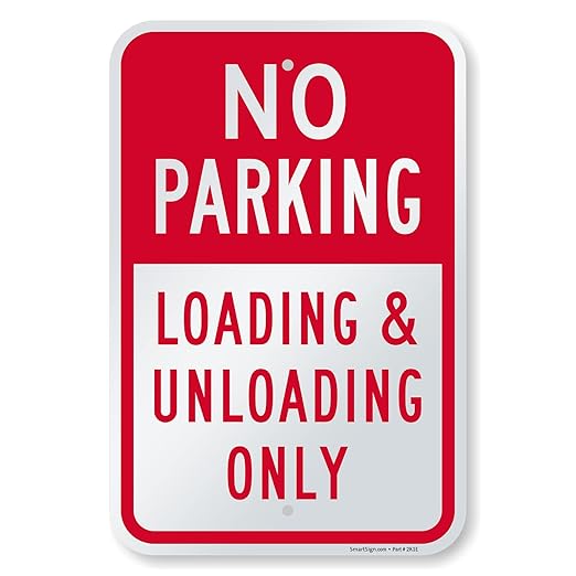 SmartSign 18 x 12 inch “No Parking - Loading And Unloading Only” Metal Sign, 63 mil Laminated Rustproof Aluminum, Red and White