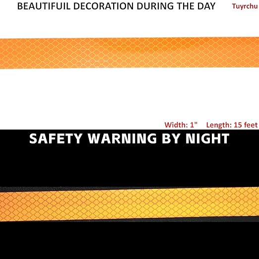 Non Fading Reflective Tape Orange Outdoor Waterproof 1 inch, High Visibility Industrial Marking Tape, Safety Adhesive Stickers (15 feet)